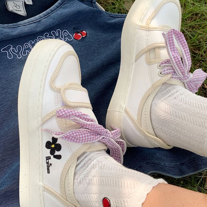 Kawaii Flower Gingham Sneakers - Sneakers