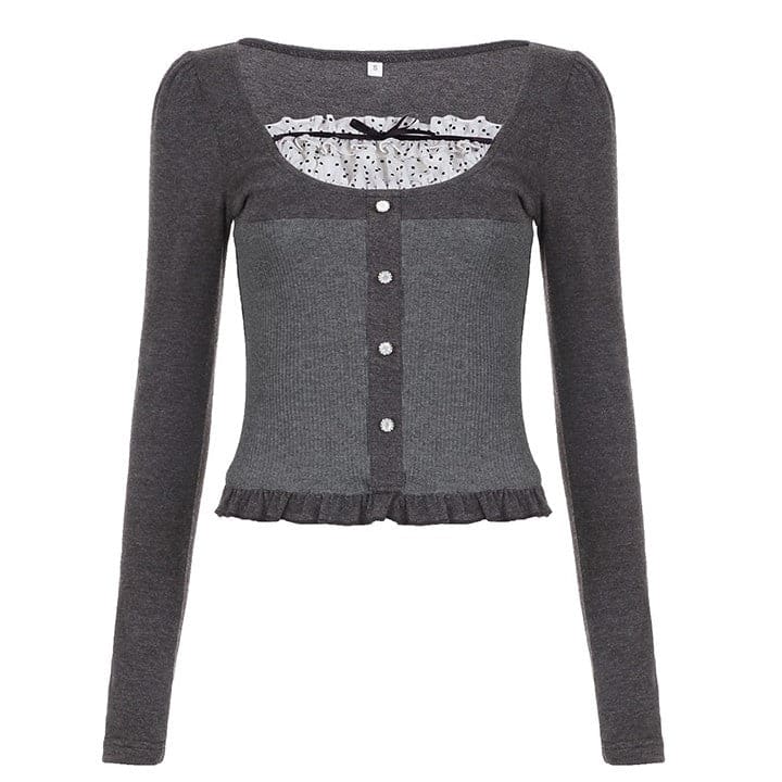 Kawaii Grey Long Sleeve Top - S / Grey - Tops