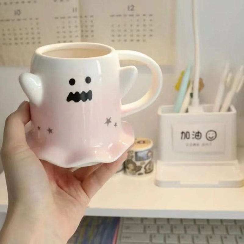 Kawaii Halloween Ghost Cup - Lovesickdoe - Pink / no spoon