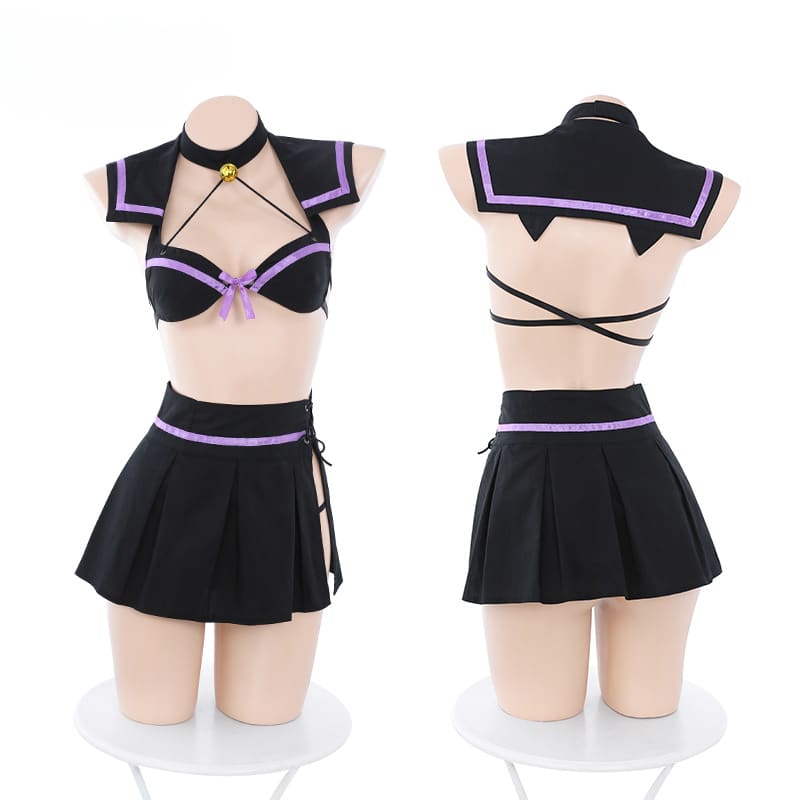 Kawaii Harajuku Lisa Black Purple Set ON782 - All set / F