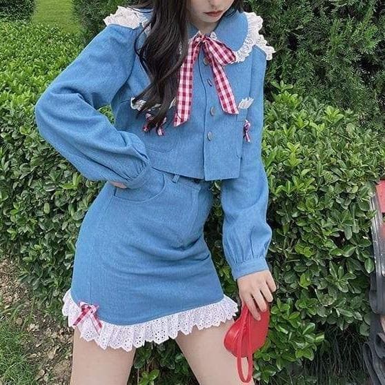 Kawaii Harajuku Summer Chic Girl Sweet Denim Blouse