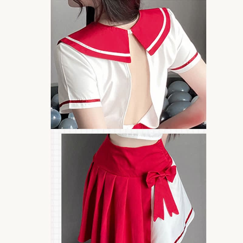 Kawaii Hollow Out Bowknot JK Uniform Lingerie Stockings Set