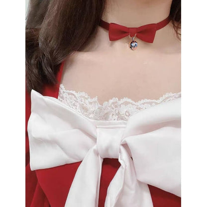 Kawaii Lolita Knot Bow Bell Choker - Necklaces