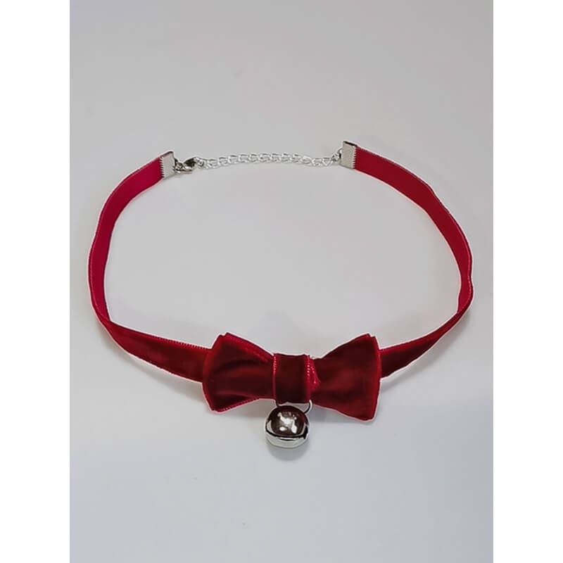 Kawaii Lolita Knot Bow Bell Choker - Wine - Necklaces