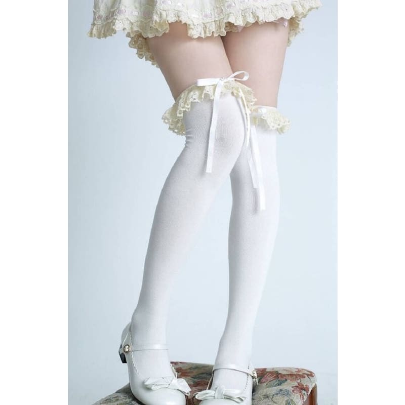 Kawaii Lolita Lace Stockings - Beige Lace - Stockings