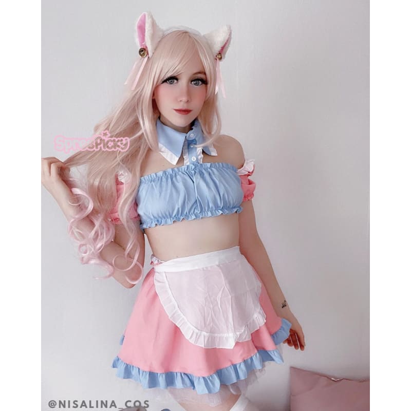 Kawaii Perfect Maid Pastel Pink Blue Uniform Lingerie Set