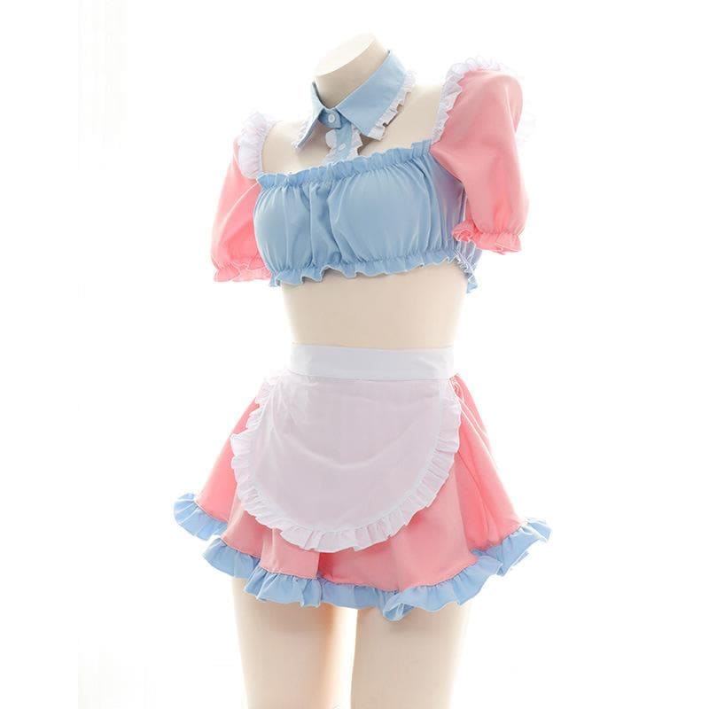 Kawaii Perfect Maid Pastel Pink Blue Uniform Lingerie Set