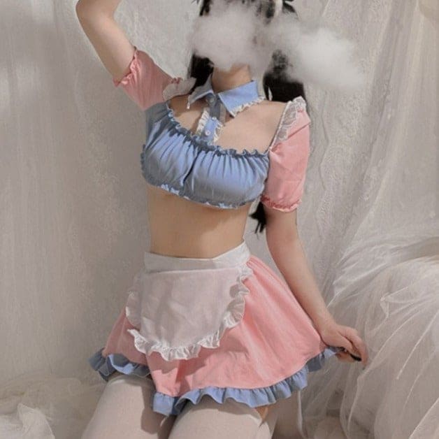 Kawaii Perfect Maid Pastel Pink Blue Uniform Lingerie Set