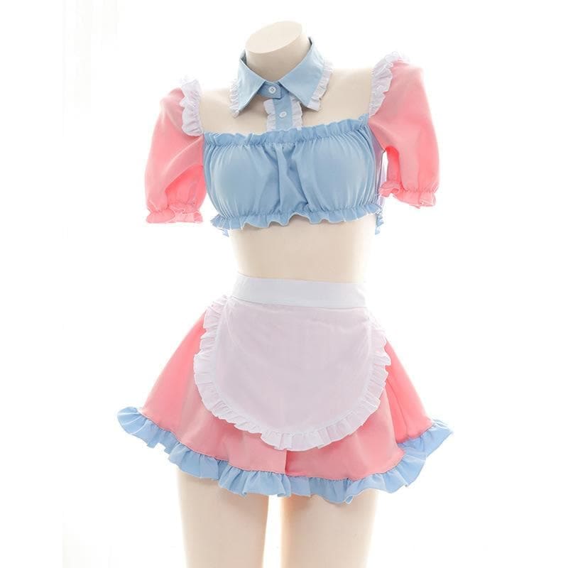 Kawaii Perfect Maid Pastel Pink Blue Uniform Lingerie Set