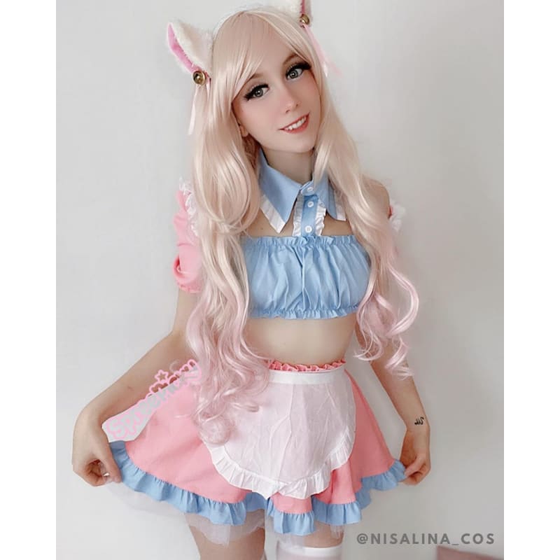 Kawaii Perfect Maid Pastel Pink Blue Uniform Lingerie Set