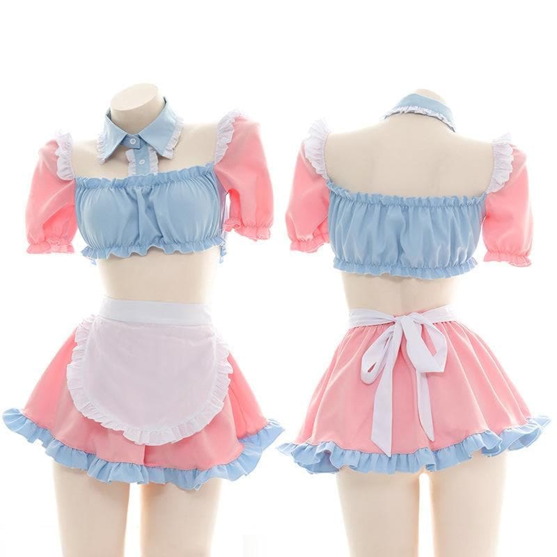 Kawaii Perfect Maid Pastel Pink Blue Uniform Lingerie Set