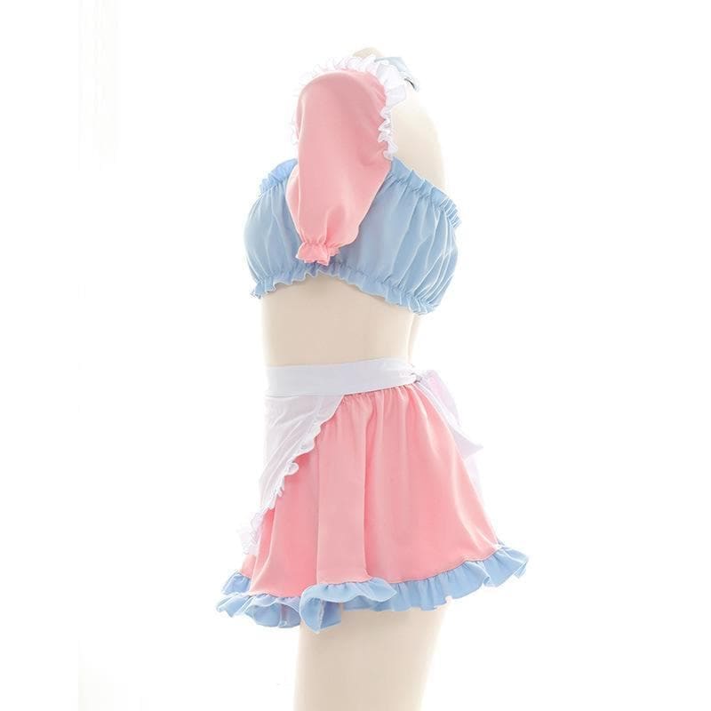 Kawaii Perfect Maid Pastel Pink Blue Uniform Lingerie Set