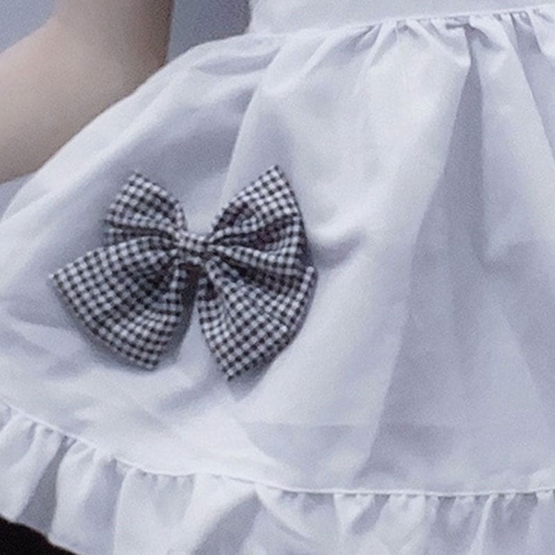 Kawaii Plaid Bow Tie Lolita Maid Ruffle Costume Dress