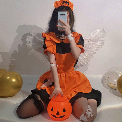 Kawaii Pumpkin Bat Embroidery Doll Collar Maid Dress