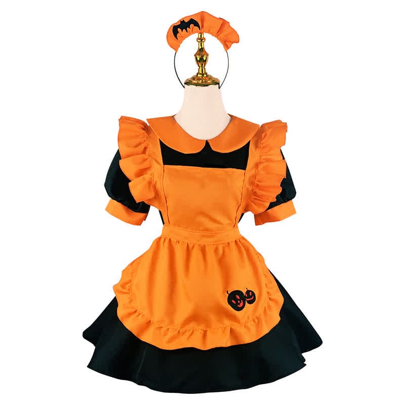 Kawaii Pumpkin Bat Embroidery Doll Collar Maid Dress