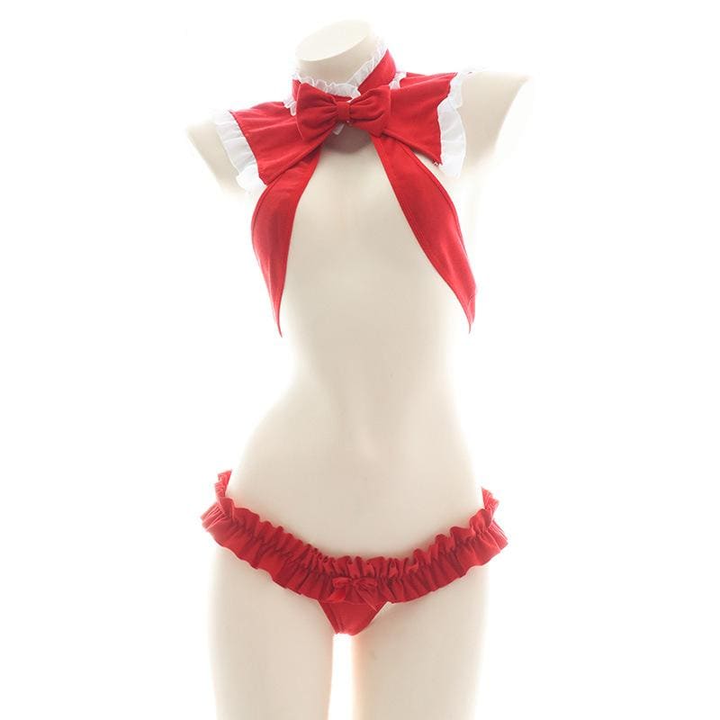 Kawaii Red Christmas Bowknot Santa Lingerie Set MK16837