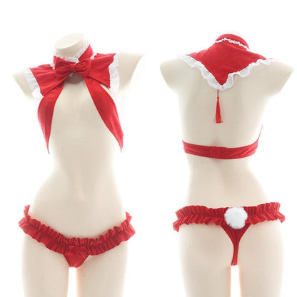 Kawaii Red Christmas Bowknot Santa Lingerie Set MK16837