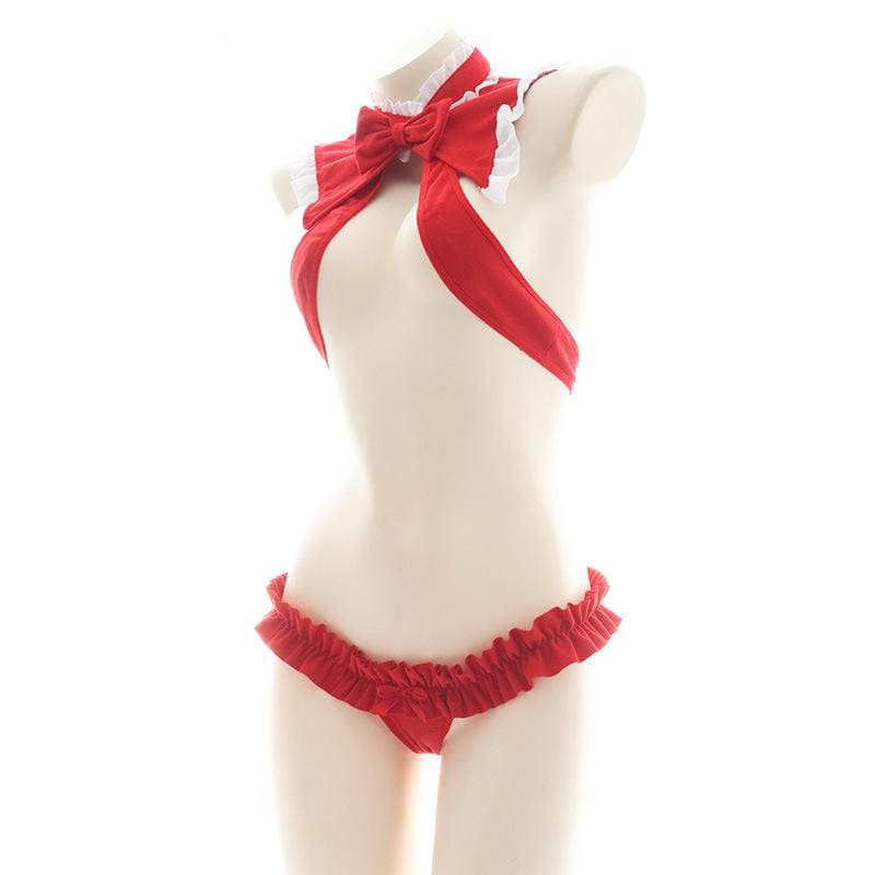 Kawaii Red Christmas Bowknot Santa Lingerie Set MK16837