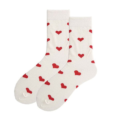 Kawaii Red Hearts Socks - White/red - Socks