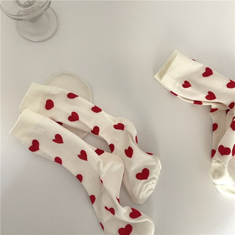 Kawaii Red Hearts Socks - White/red - Socks