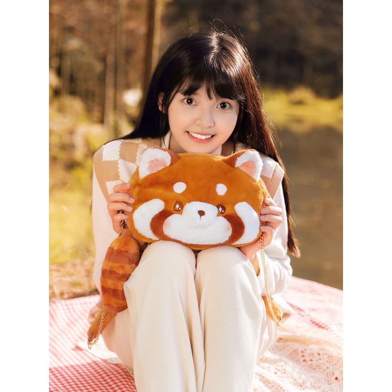 Kawaii Red Panda Plush Shoulder Bag - Brown