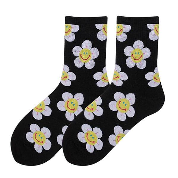 Kawaii Smile Face Flowers Socks - Socks