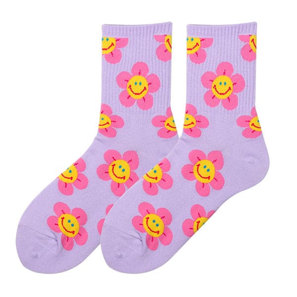 Kawaii Smile Face Flowers Socks - Socks