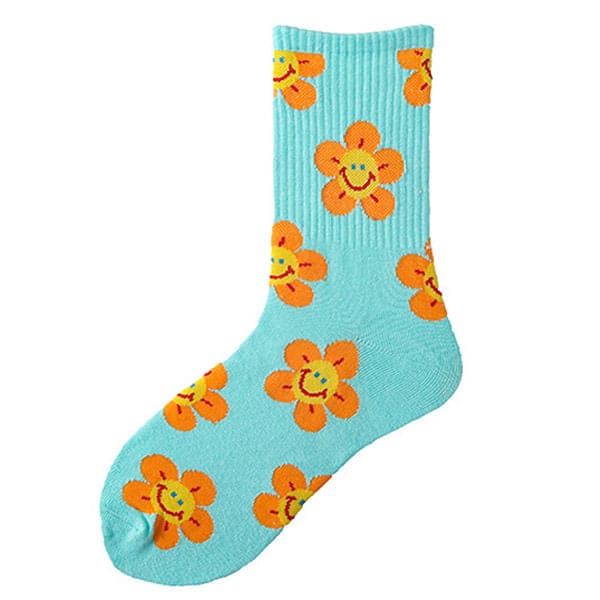 Kawaii Smile Face Flowers Socks - Socks