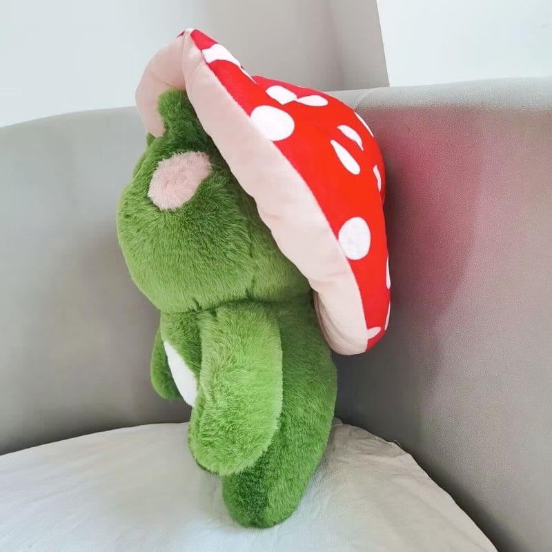 Kawaii Soft Frog Plushie Doll - Dark Green + Red Hat