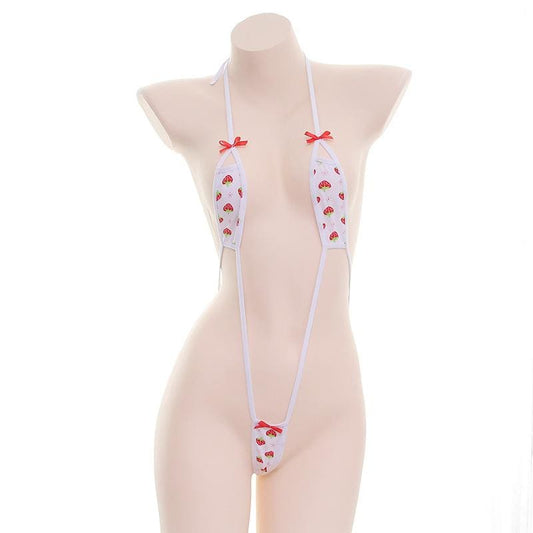 Kawaii Strawberry Bowknot Backless Lingerie Set MK404