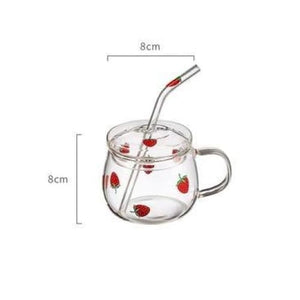 Kawaii Strawberry Glass Water Cup With Straw With Lid MM1846