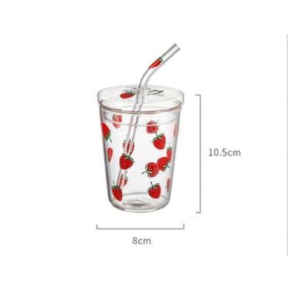 Kawaii Strawberry Glass Water Cup With Straw With Lid MM1846