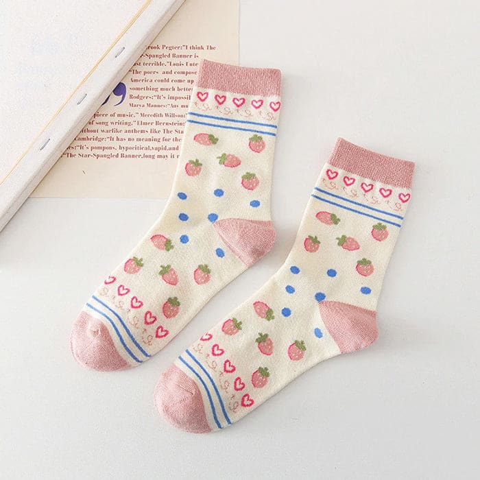 Kawaii Strawberry Socks - Pink - Socks