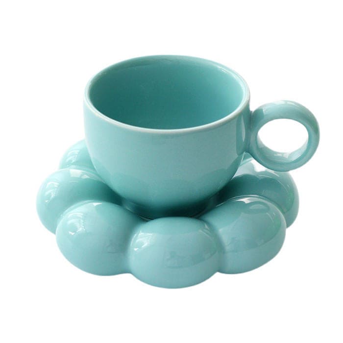 Kawaii Sunflower Ceramic Mug - Cup + Saucer / Blue