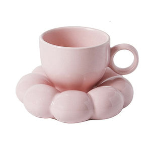 Kawaii Sunflower Ceramic Mug - Cup + Saucer / Pink