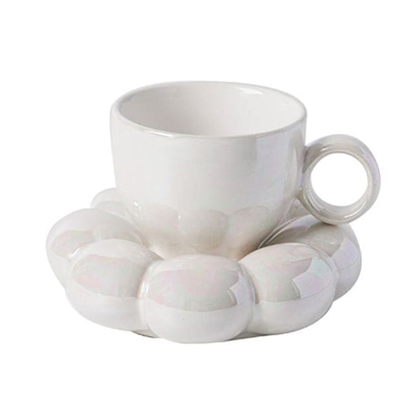 Kawaii Sunflower Ceramic Mug - Cup + Saucer / White