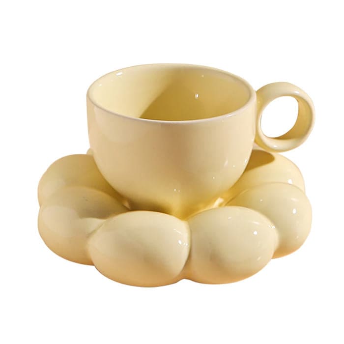 Kawaii Sunflower Ceramic Mug - Cup + Saucer / Yellow