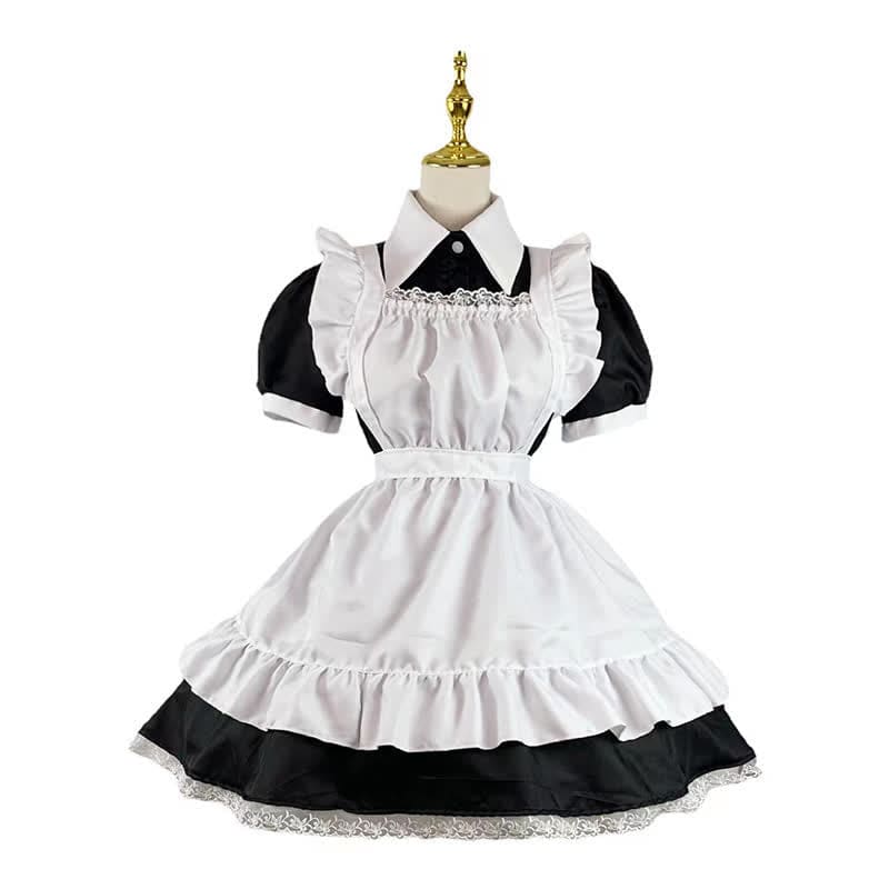 Kawaii Sweet Ruffled Maid Lolita Dress - Black / XS