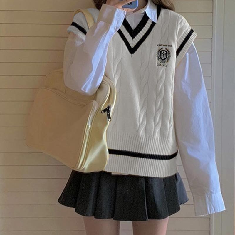 Kawaii Vest Shirt Pleated Skirt Set