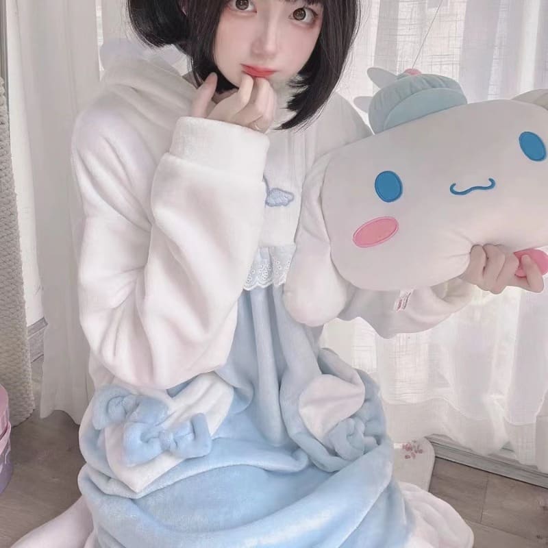 Kawaii White Blue Bunny Pajamas Homewear ON776