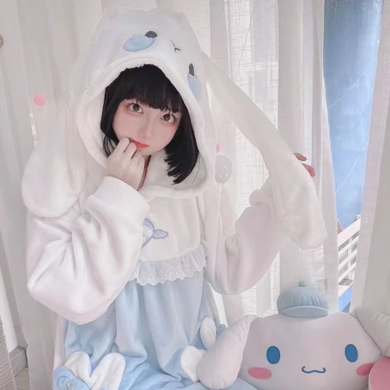 Kawaii White Blue Bunny Pajamas Homewear ON776