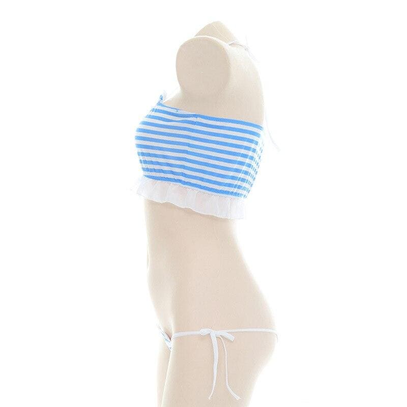 Kawaii White Blue Striped Lingerie Set MK16846