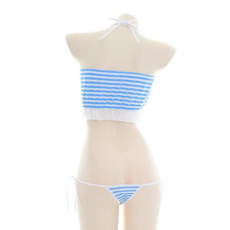 Kawaii White Blue Striped Lingerie Set MK16846