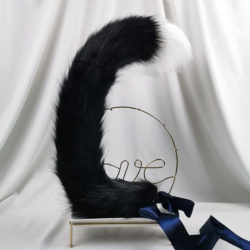 Kitty Ears Tail Headband Accessory - Black & White Tail