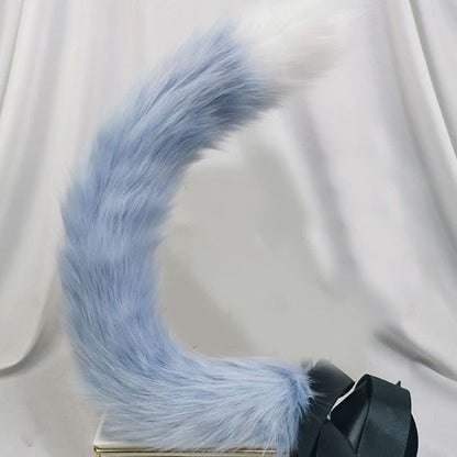 Kitty Ears Tail Headband Accessory - Blue Tail / One Size