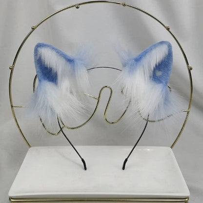 Kitty Ears Tail Headband Accessory - Blue Ears / One Size