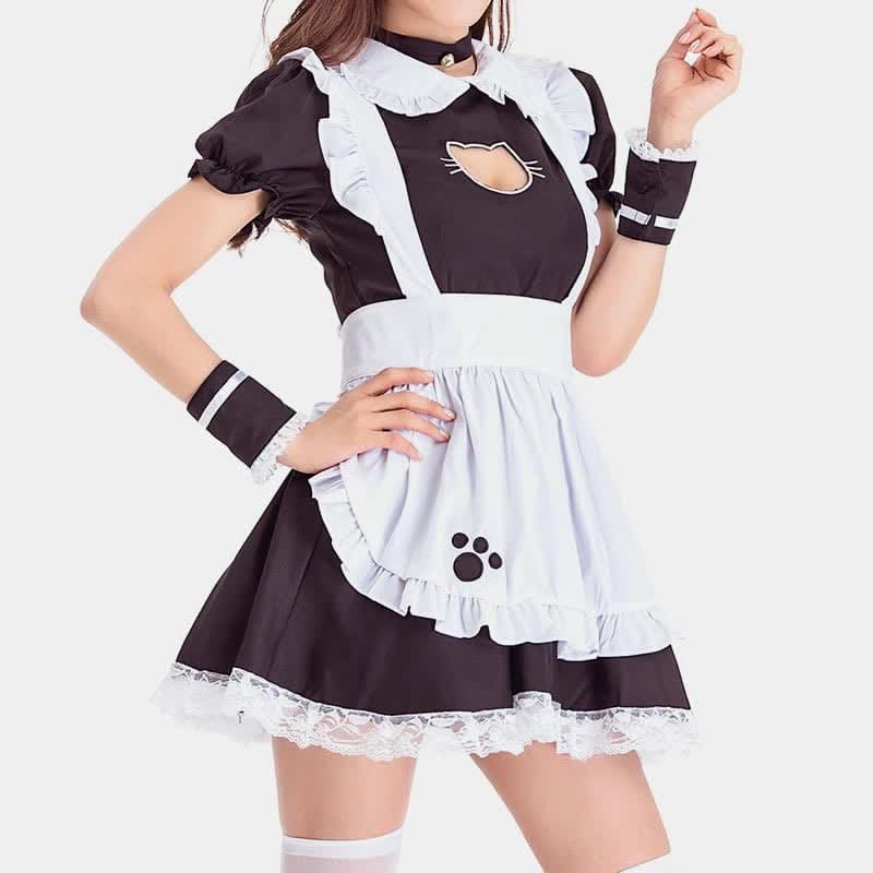 Kitty Lolita Hollow Maid Ruffle Costume Dress - Dress / S