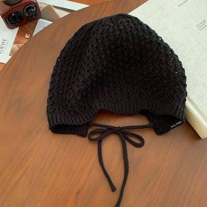 Knit Bonnet Hat - Normal - Black / One Size