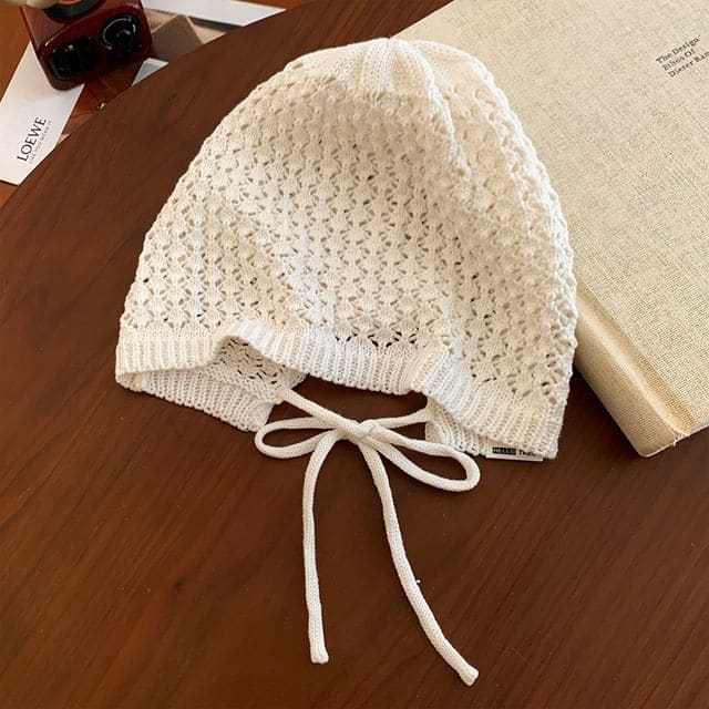 Knit Bonnet Hat - Normal - White / One Size