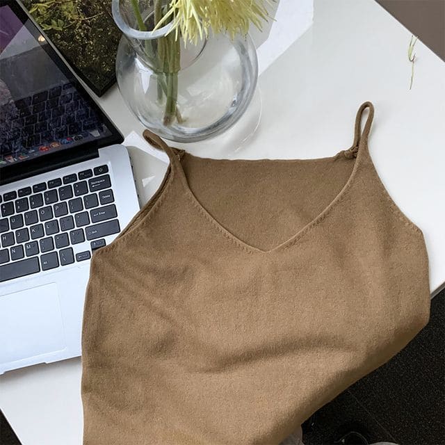 Knit Camisole Top - Brown / One Size